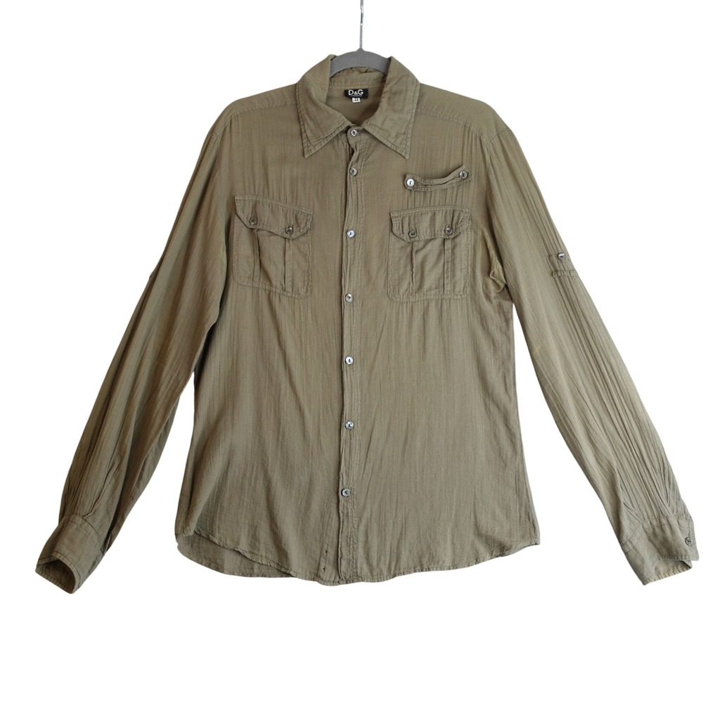 Vintage 90s D&G Dolce & Gabbana Safari Shirt Mens 34/48 Olive Green Military